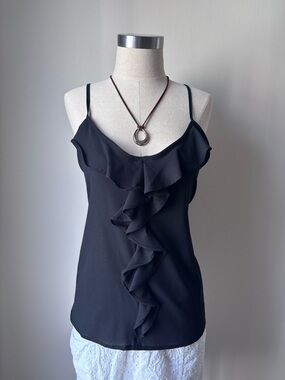 Paper Crane Black Ruffle-Front Spaghetti Strap Tank